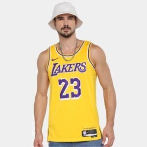 Regata NBA Nike Los Angeles Lakers nº 23 Lebron James Masculina - Amarelo+Roxo