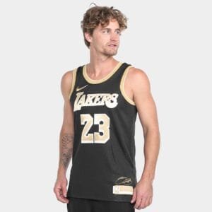 Regata NBA Nike Los Angeles Lakers nº 23 Lebron James Masculina - Preto+Dourado