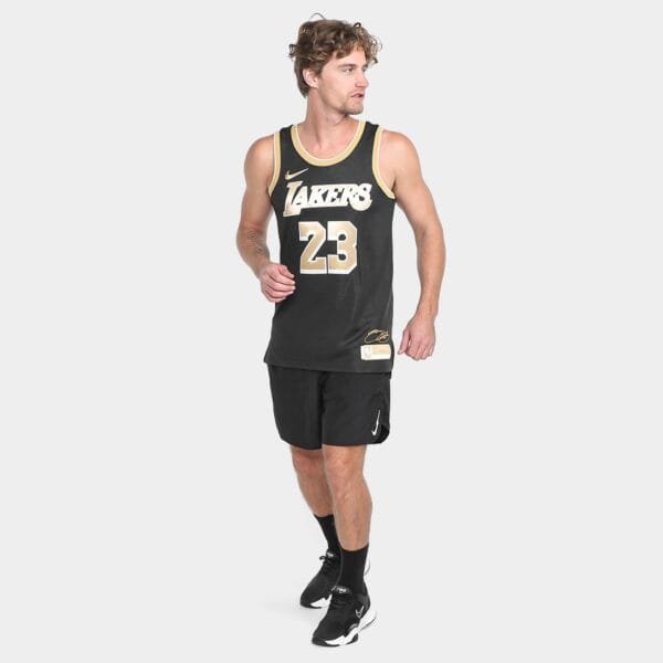 Regata NBA Nike Los Angeles Lakers nº 23 Lebron James Masculina - Preto+Dourado - Imagem 5